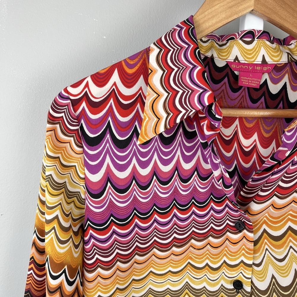 Sunny Leigh Top Shirt Womens L Multicolor Psychedelic Print Y2K Festival - Picture 3 of 6